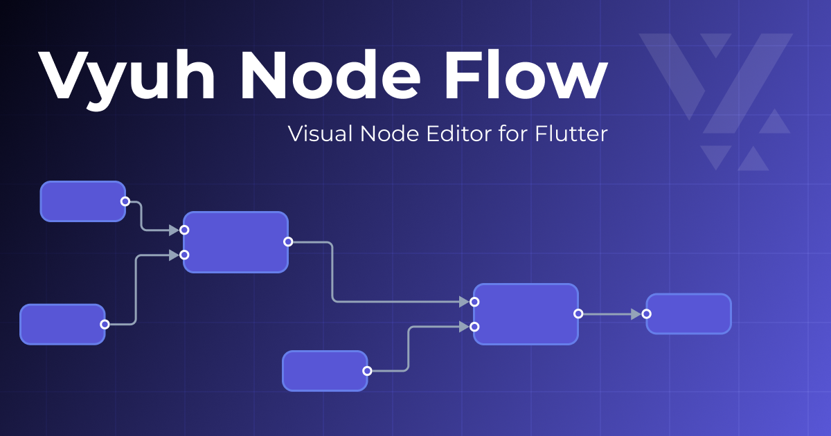 Vyuh Node Flow banner showcasing the editor interface with nodes and connections